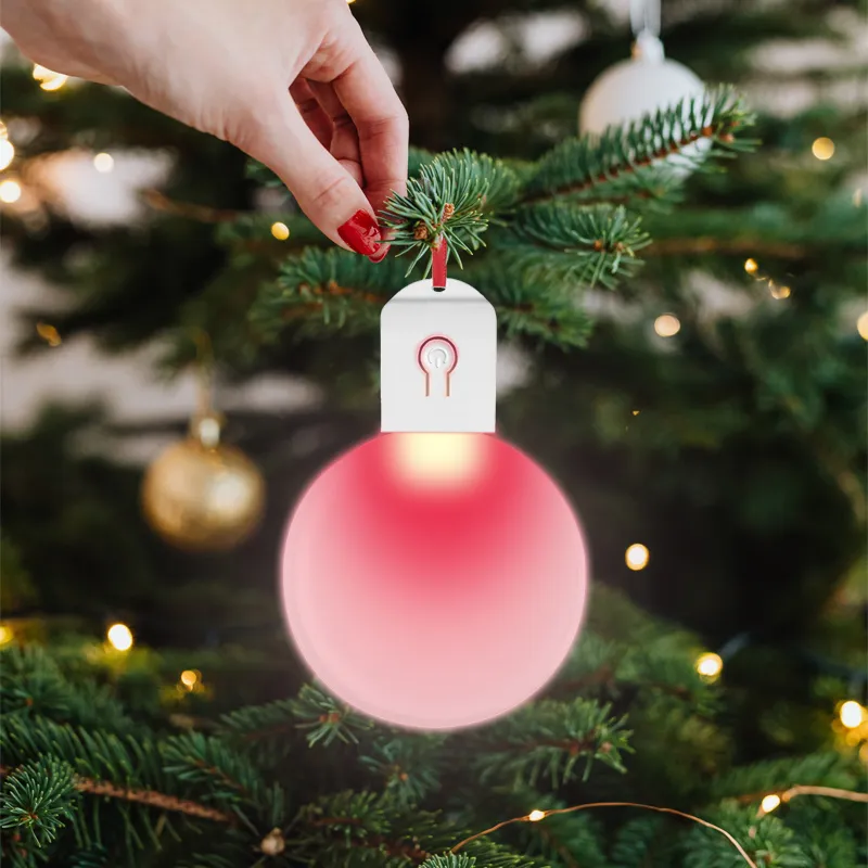 Sublimation Blanks Acrylic LED Light Christmas Ornaments Night Light Lamp  Round Shaped Hanging Halloween Christmas Tree Decoration With Red Ribbon